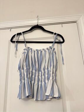 miami Blue & White Striped Smocked Tank Top